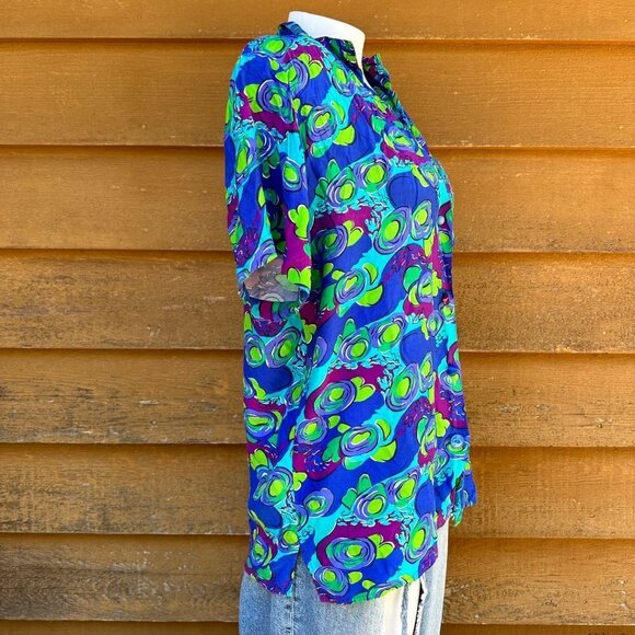 Vintage Blue Island Hawaiian Style Button Down Women’s Shirt Size M - Picture 9 of 13